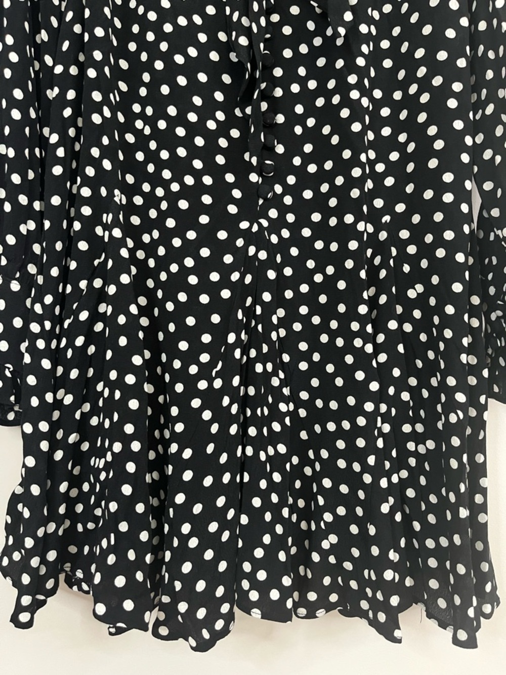 Anthropologie Polka Dot Tie Neck Mini Dress Black White Ruffle Size S Parisian - Picture 10 of 14